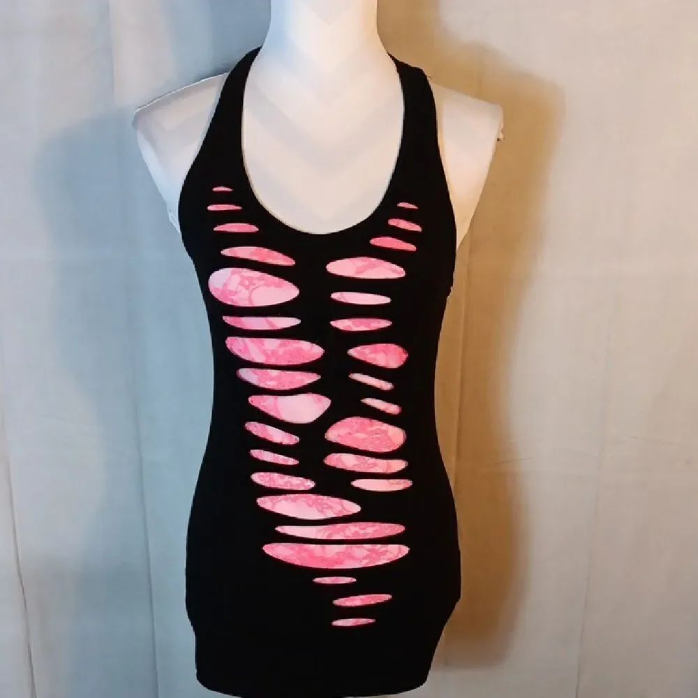 Bozzolo Black and Pink Lace Tank Top